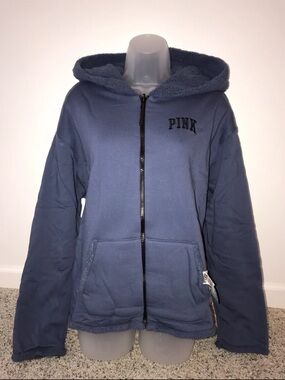 Victoria Secret Pink Reversible Sherpa Lined Full Zip  Blue L